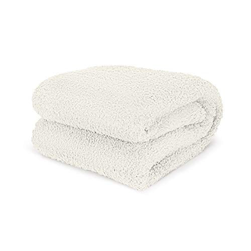 Ivory White Feathery Throw Blanket Queen best plush fluffy fleece blankets and throws for couch, bed, and living room
