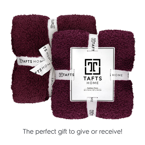 Burgundy Feathery Throw Blanket throw size best plush fluffy fleece blankets and throws for couch, bed, and living room