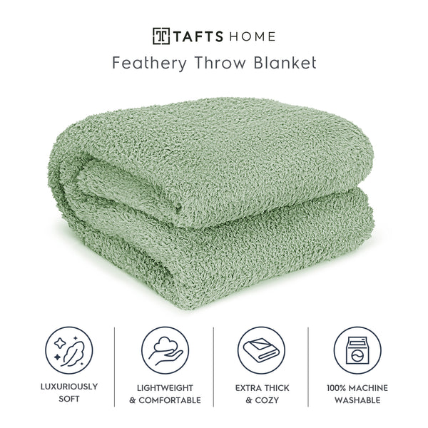Sage Green Feathery Throw Blanket throw size best plush fluffy fleece blankets and throws for couch, bed, and living room