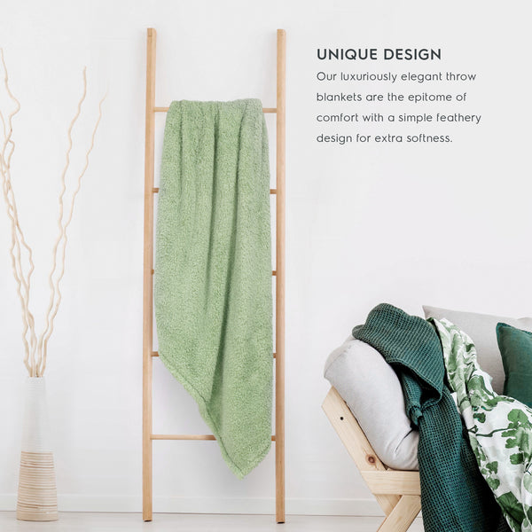 Sage Green Feathery Throw Blanket throw size best plush fluffy fleece blankets and throws for couch, bed, and living room