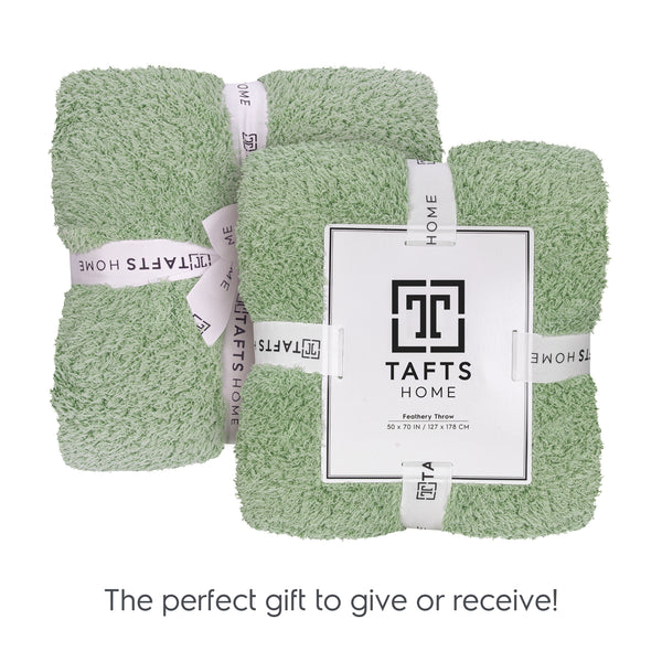Sage Green Feathery Throw Blanket throw size best plush fluffy fleece blankets and throws for couch, bed, and living room