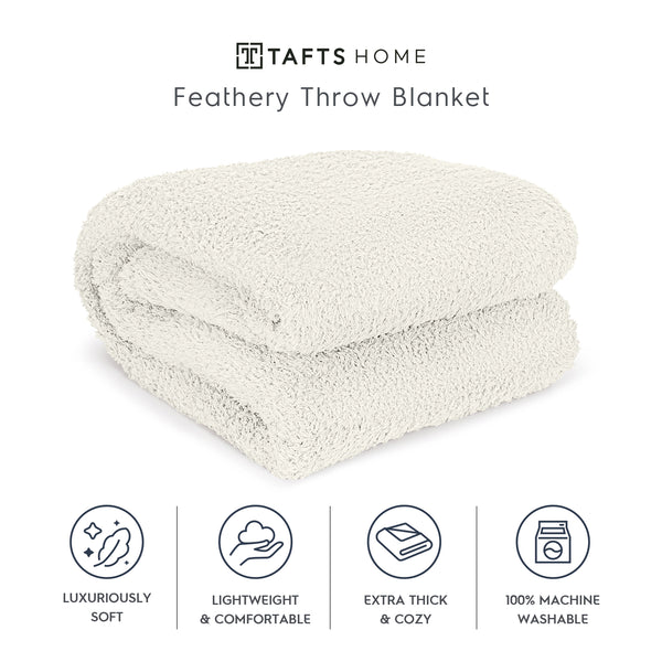 Ivory White Feathery Throw Blanket throw size best plush fluffy fleece blankets and throws for couch, bed, and living room