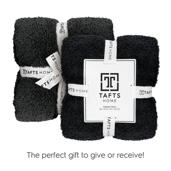 Midnight Black Feathery Throw Blanket throw size best plush fluffy fleece blankets and throws for couch, bed, and living room