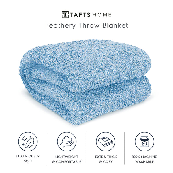 Sky Blue Feathery Throw Blanket throw size best plush fluffy fleece blankets and throws for couch, bed, and living room