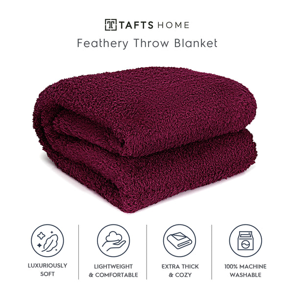Burgundy Feathery Throw Blanket throw size best plush fluffy fleece blankets and throws for couch, bed, and living room