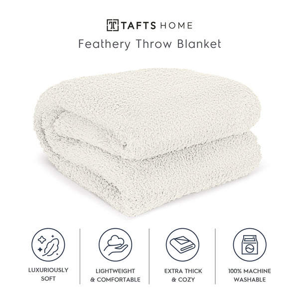 Ivory White Feathery Throw Blanket throw size best plush fluffy fleece blankets and throws for couch, bed, and living room