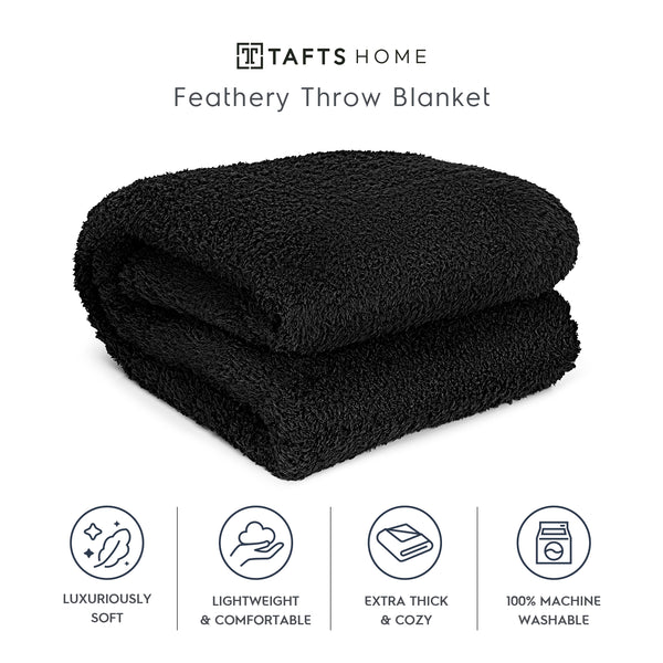 Midnight Black Feathery Throw Blanket throw size best plush fluffy fleece blankets and throws for couch, bed, and living room