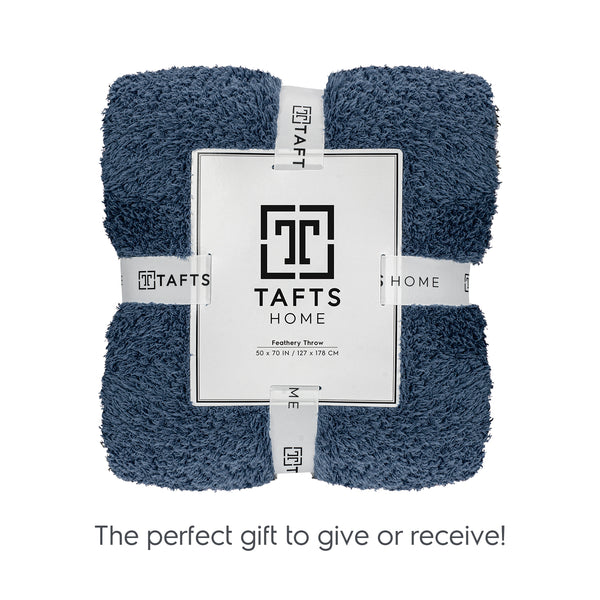 Slate Blue Feathery Throw Blanket throw size best plush fluffy fleece blankets and throws for couch, bed, and living room